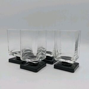 4 Vtg Black Square Pedestal Base Cocktail Glasses Postmodern DiSaronno Barware
